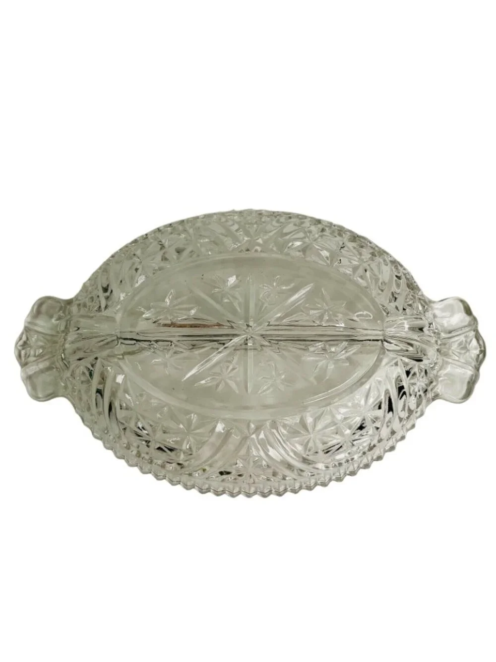 Vintage Anchor Hocking Stars and Bars Divided Relish Dish Clear Pressed Glass
